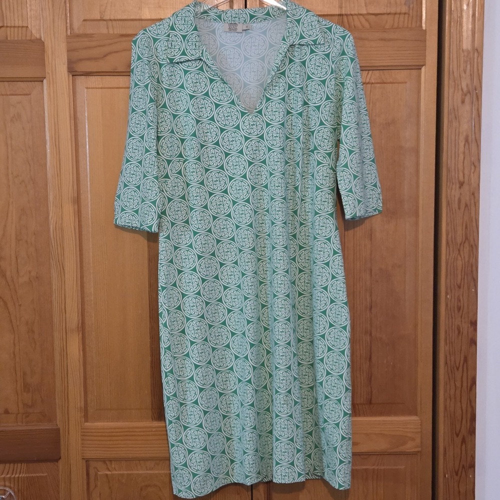 Katherine Way Dress M Green Wrinkle Resistant Made In USA  3/4 Sleeve Vacation
